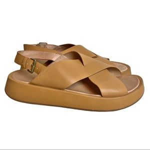 Madewell The Maeva Flatform leather crisscross platform sandal Amber Brown SZ 11